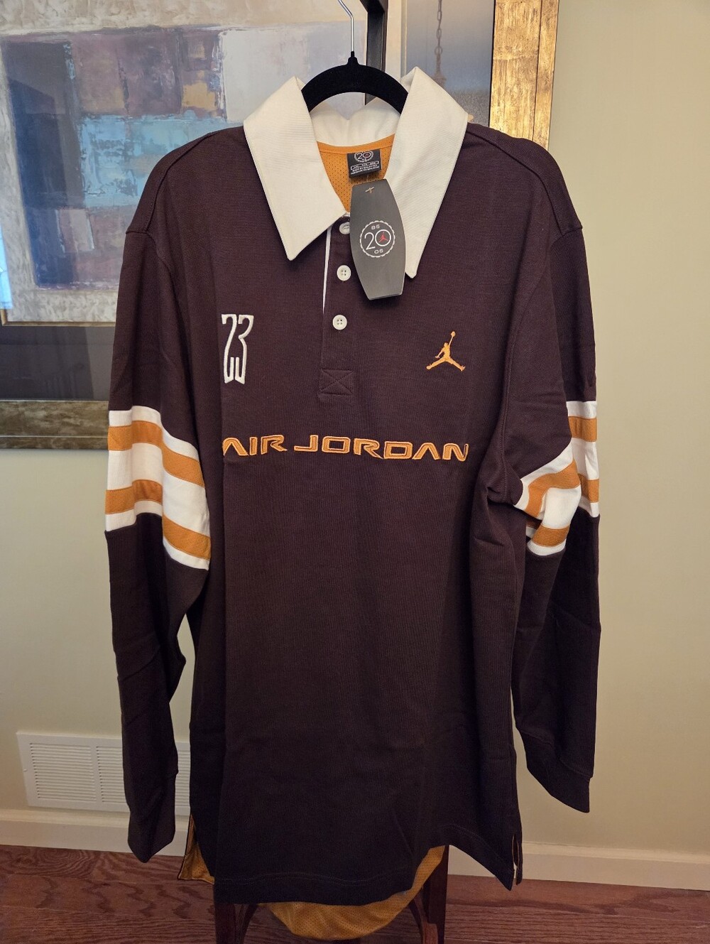 Nike Air Jordan 20th Anniversary Rugby Polo Shirt XXL 2005 Brown Orange NWT Rare